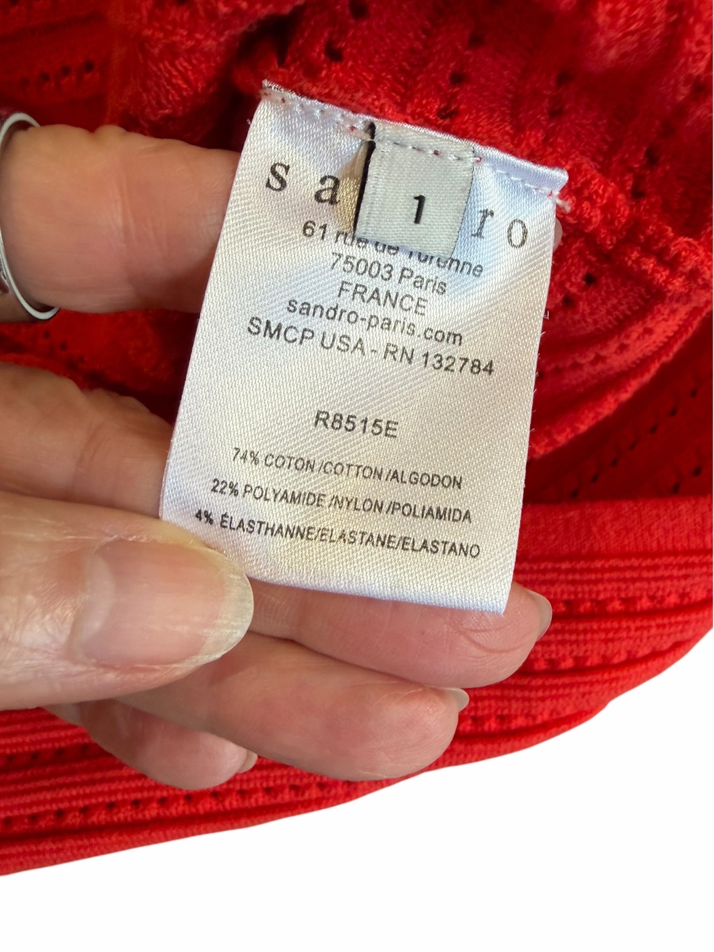 Sandro Paris Red Pointelle Knit Fit & Flare Skater Dress Size 1 S - Picture 6 of 7